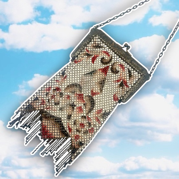 MANDALIAN MFG CO Antique Brass Mesh Fringe Trim Evening Bag Art Deco Gatsby 30s - Picture 3 of 13